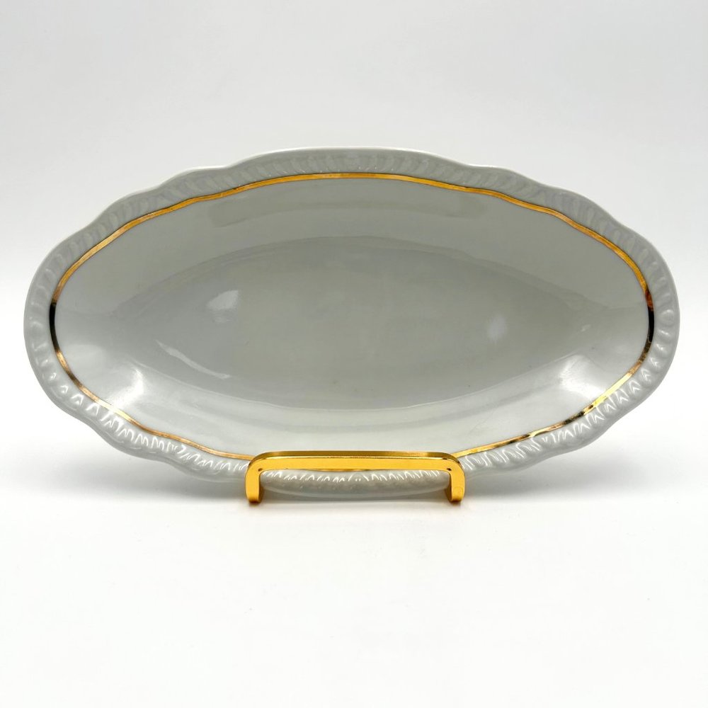 VTG Limoges France White Porcelain Oval Dish With Gold Trim, Elegant Table Decor